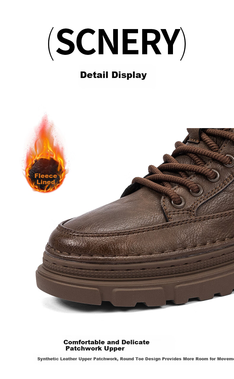 Eierkang Men's Cotton Shoes British Style Martin Boots Casual High-top Sneakers Retro Fashion Work Boots Trendy Thick-soled Shoes for Men 13