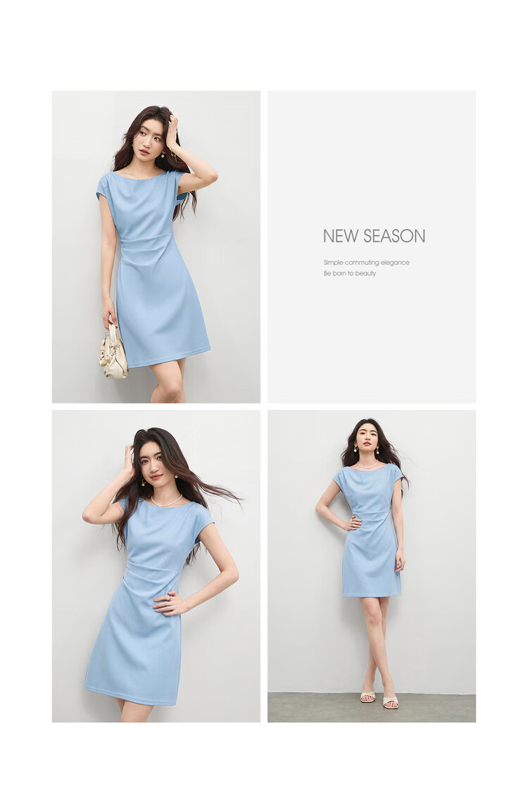 Shangdu Bila Elegant Temperament Short Sleeve Dress Women Spring Summer Off-Shoulder Pleated Slimming A-Line Mid-Length Dress 19