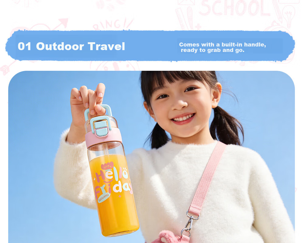 Fuguang Kids Straw Cup Girls Summer PPSU Plastic Water Bottle Dual Drinking Cup Student High-Value Large Capacity Sports Water Bottle 23