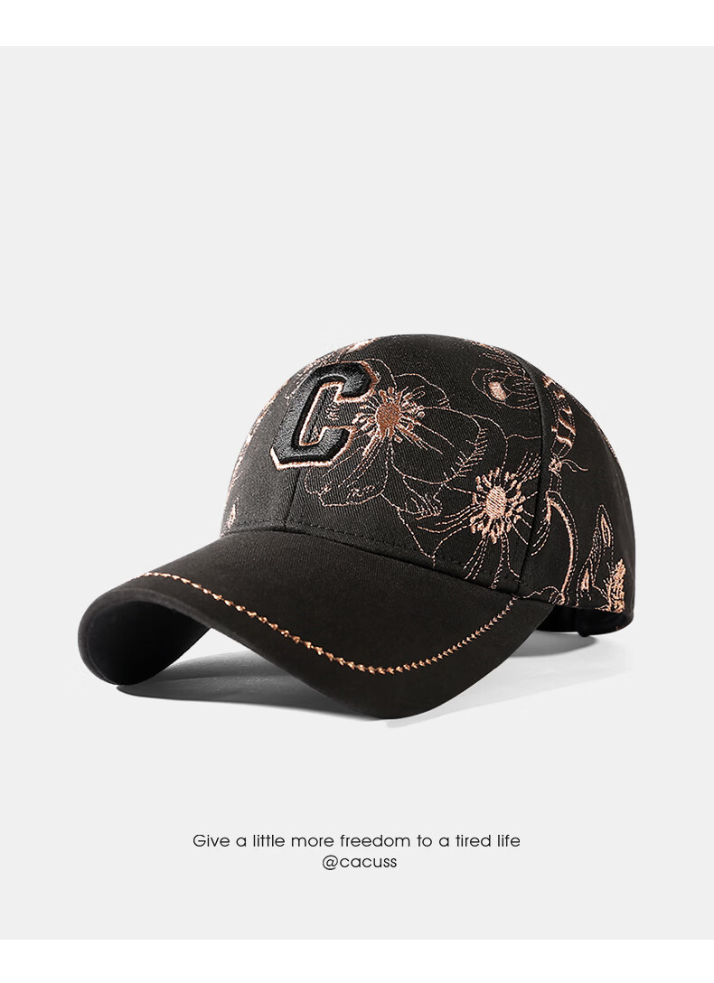 CACUSS Women's Embroidered Baseball Cap Hard Top Outdoor Sun Hat Casual Slim Face Duckbill Cap Black 13