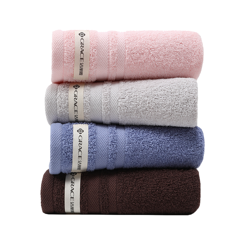 Grace Towels, Antibacterial Class A Pure Cotton Highly Absorbent Face Towels for Men And Women Sports Washing, Pink + Gray + Blue + Coffee, Pack of Four