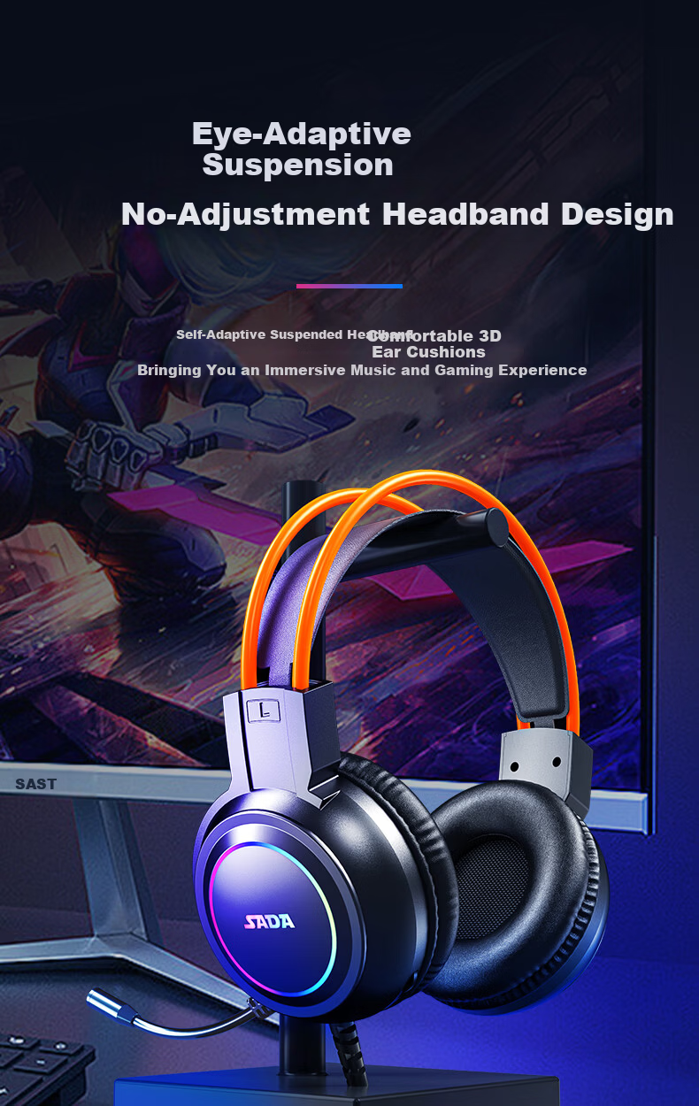 SADA Gaming Headset Wired Dual-Mode 3.5mm Noise-Cancelling Microphone High-Quality Over-Ear Delta FPS PUBG Comfortable 6