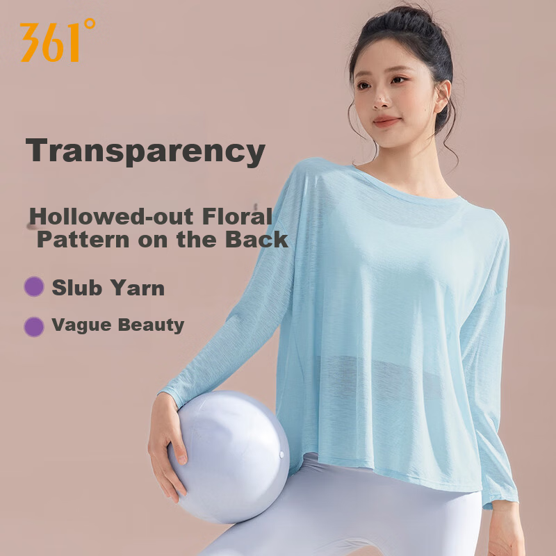 361° Bamboo Slub Yarn Loose Lightweight Hollow Out Back Sports Top Women Outdoor Versatile Yoga Cover Breathable Fitness Long Sleeve