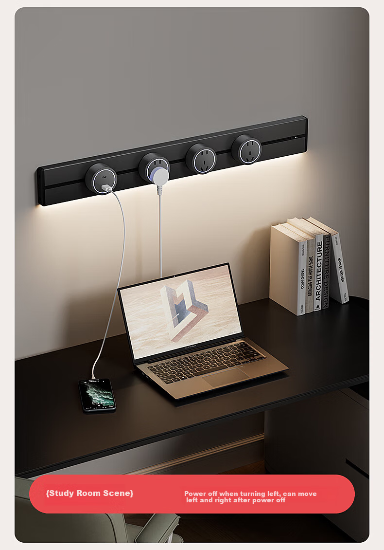International Electric Track Socket with Sensor Light Kitchen Sideboard Island High Power Smart Power Rail Strip Surface Mounted Track Mobile Power 60cm + 4 Adapters 15