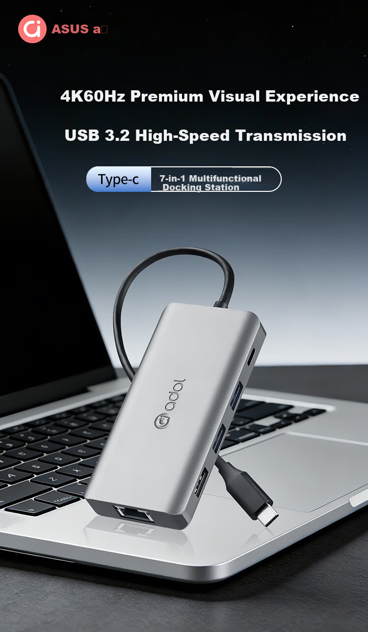 ASUS a Type-C Docking Station USB 3.2 Splitter 10G Transmission RJ45 Gigabit Ethernet HDMI 4K 60Hz Converter USB Expander PD 100W Dock HC702 1