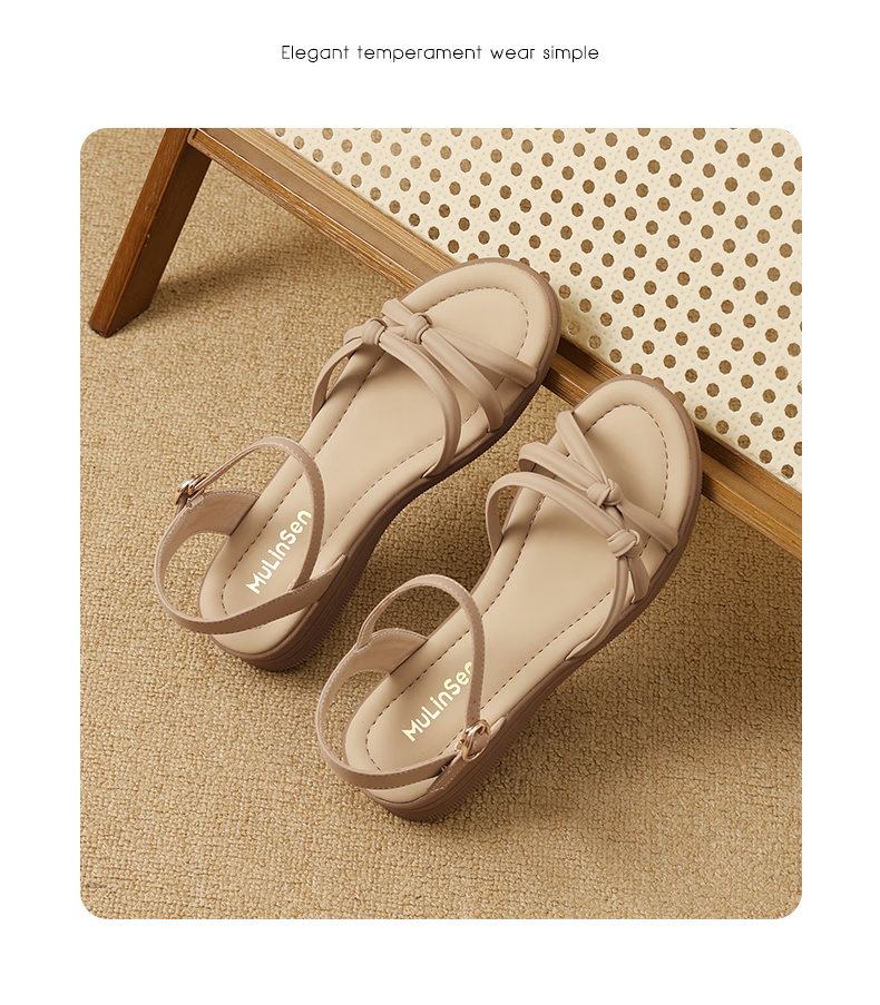 MULINSEN Women's New Commuter Elegant Roman Sandals Breathable Lightweight Summer Sandals Beige Size 39 23