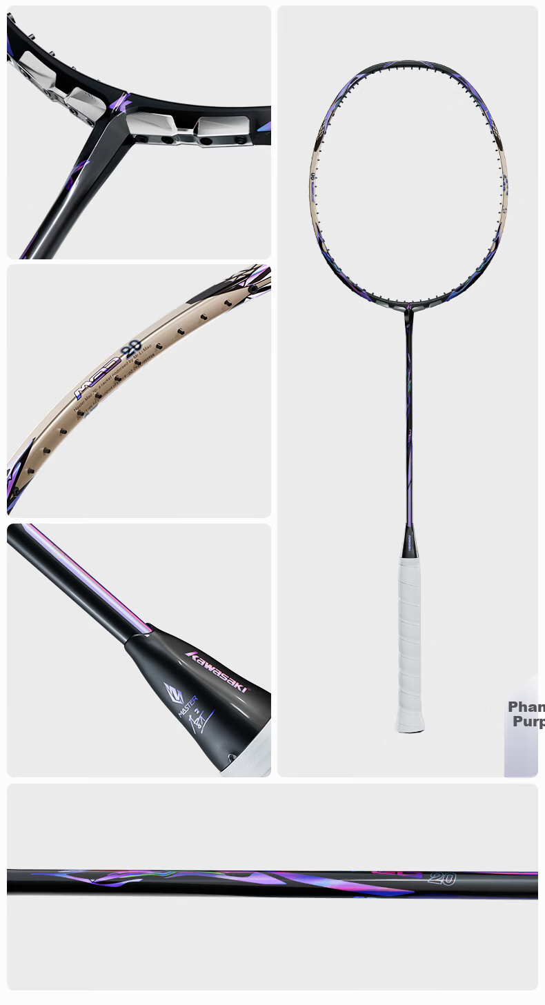 KAWASAKI Featherweight Full Carbon 4U Single Badminton Racket Spear Master Offensive All-Rounder Mao 20 Warm Gold (Gift Box) 16