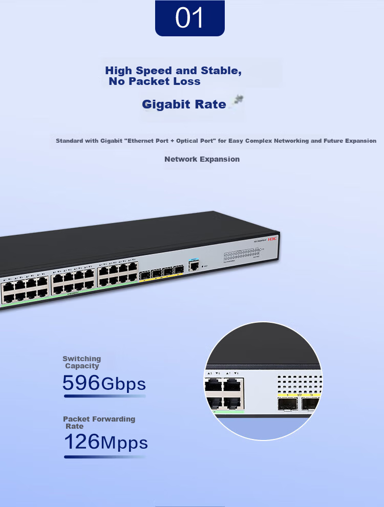 H3C S5008PV6-EI, 8 Ethernet Ports + 2 Fiber Ports, Full Gigabit Layer 2 Managed Enterprise-Grade Network Switch, IPv6/Smart Stack/Layer Aggregation/VLAN 3
