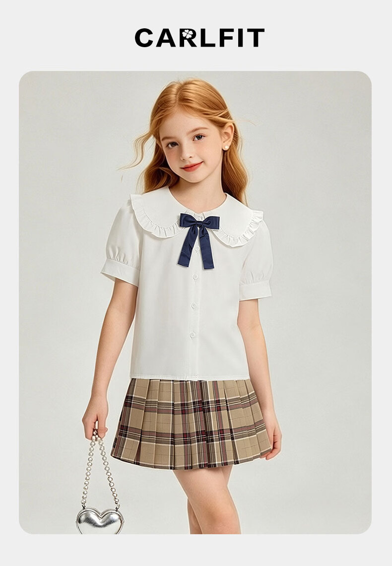 Carfit Girls Summer Versatile White Basic T-Shirt Children's Solid Color Short Sleeve Shirt Kids Shirt White 140 3