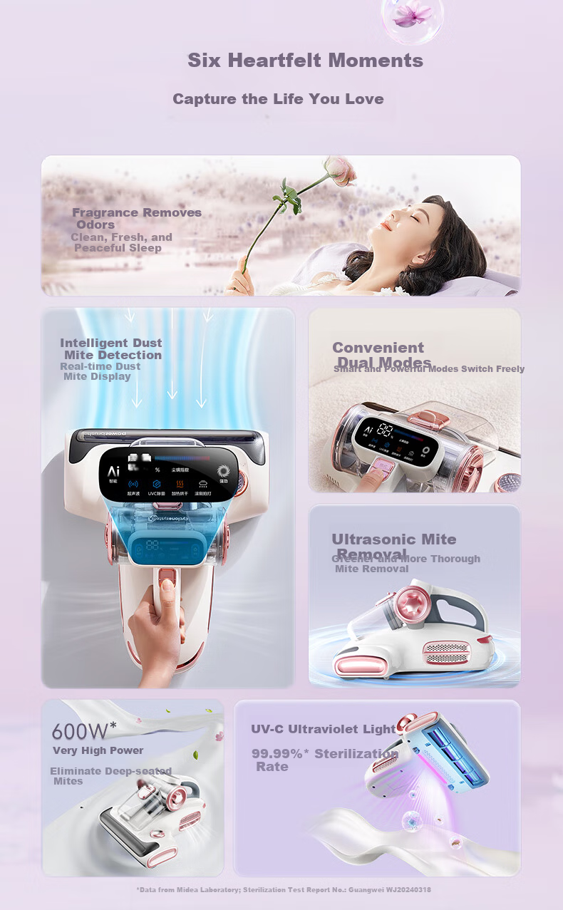 Midea Little Lightning Mite Removal Device [Mother and Baby Grade] BC8pro Bed Treasure Pet Hair Vacuum Cleaner Home High-Temperature Sterilization 3-in-1 Powerful Suction Vacuum and Mite Removal Machi 7