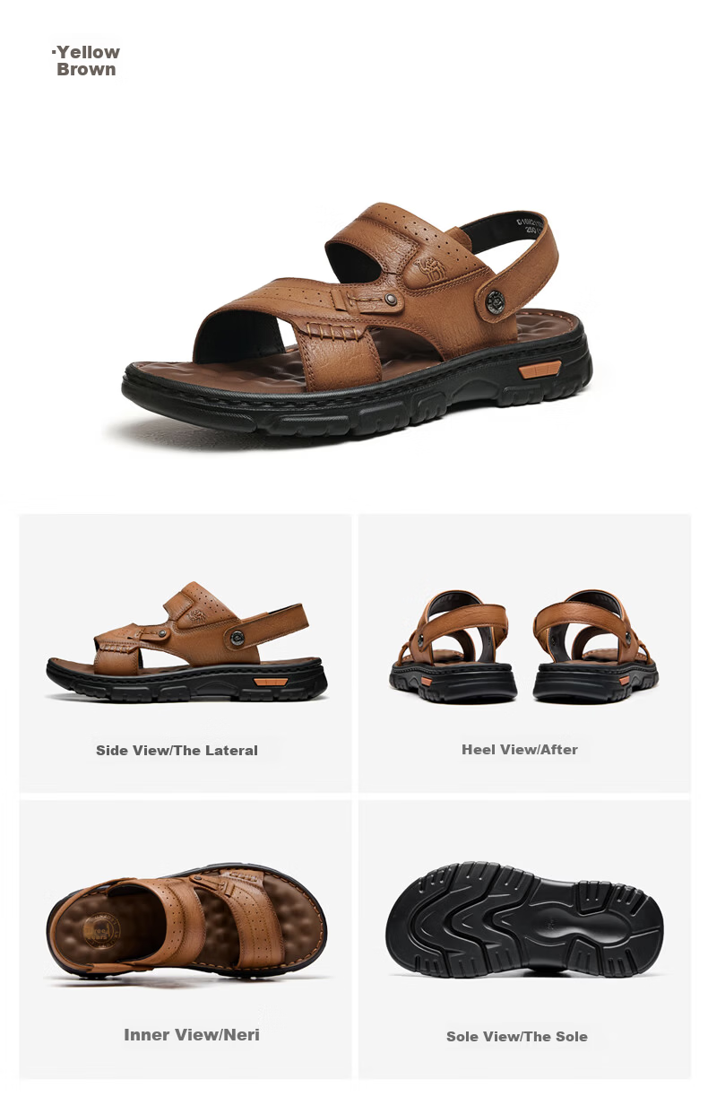 CAMEL Two-Way Breathable Cowhide Leather Dad Casual Business Sandals for Men, Outdoor Wear, G16M211022, Black, Size 39 8