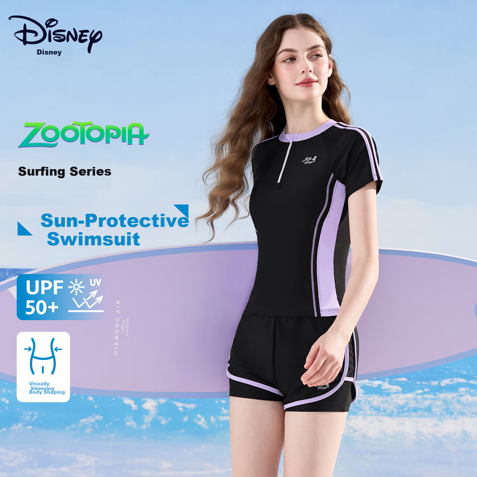 Disney Women's Two-Piece Swimsuit Set Beach Vacation Sun Protection Slimming Tummy Control Swimwear D16019S2G Black 2XL