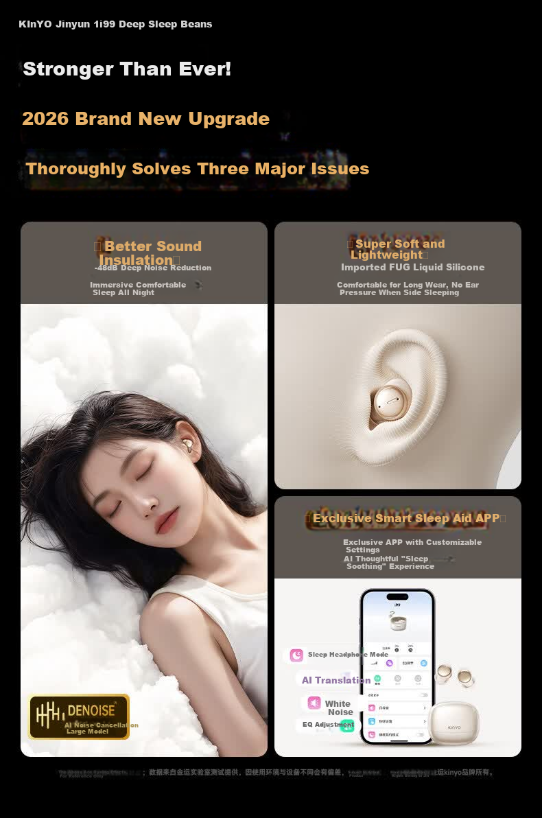 KINYO 2026 New Sleep Bluetooth Earbuds Noise Cancelling Wireless In-Ear Sleep Headphones Active Noise Reduction Side Sleep Comfortable ASMR Sound Isolation 4