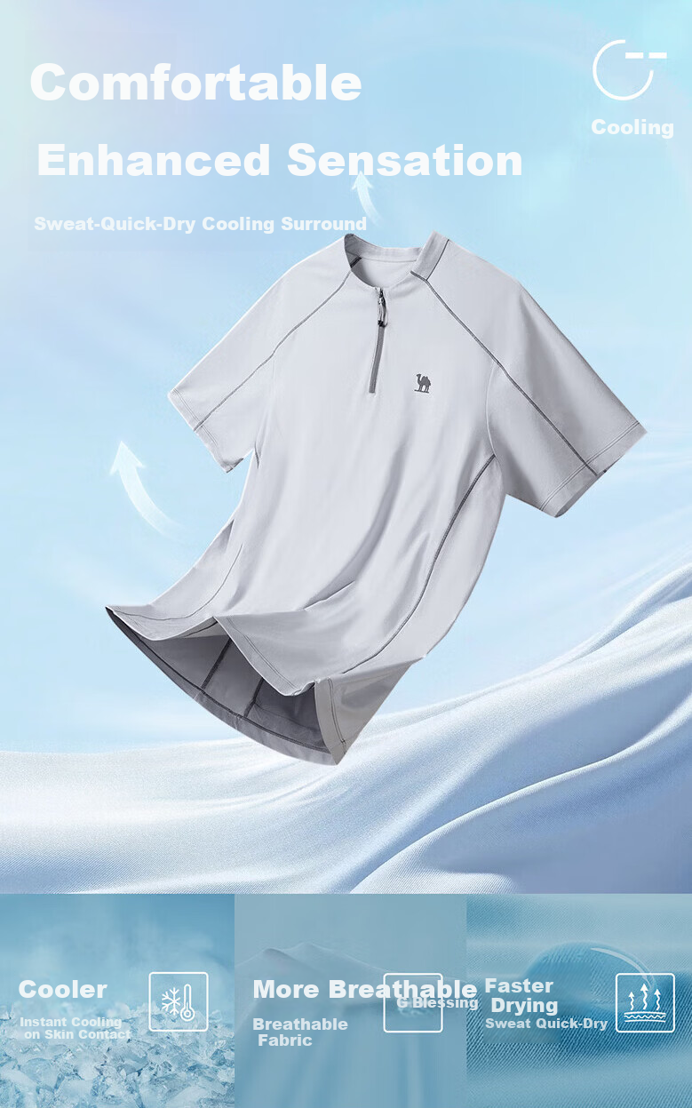 CAMEL Women's Outdoor Quick-Dry T-Shirt 26 Spring Summer Breathable Short Sleeve Cooling Sun Protection Half-Zip Sports Top 9017 2