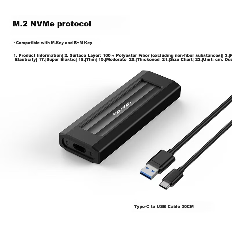 BLUEENDLESS Lanshuo M.2 NVMe SSD Enclosure Type-C 10Gbps with Protective Case Black [Supports NVMe SSD] with C-USB Cable