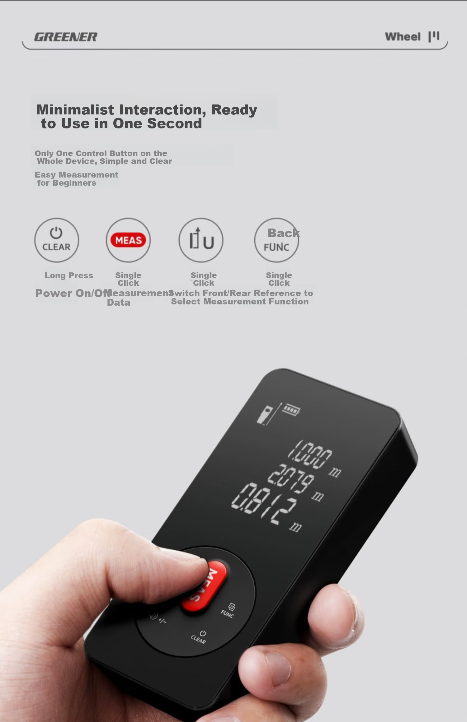 GREENER Laser Distance Meter High-Precision Infrared Handheld Room Measuring Device Upgraded Model with Backlit Screen Waterproof Dustproof 50m 11