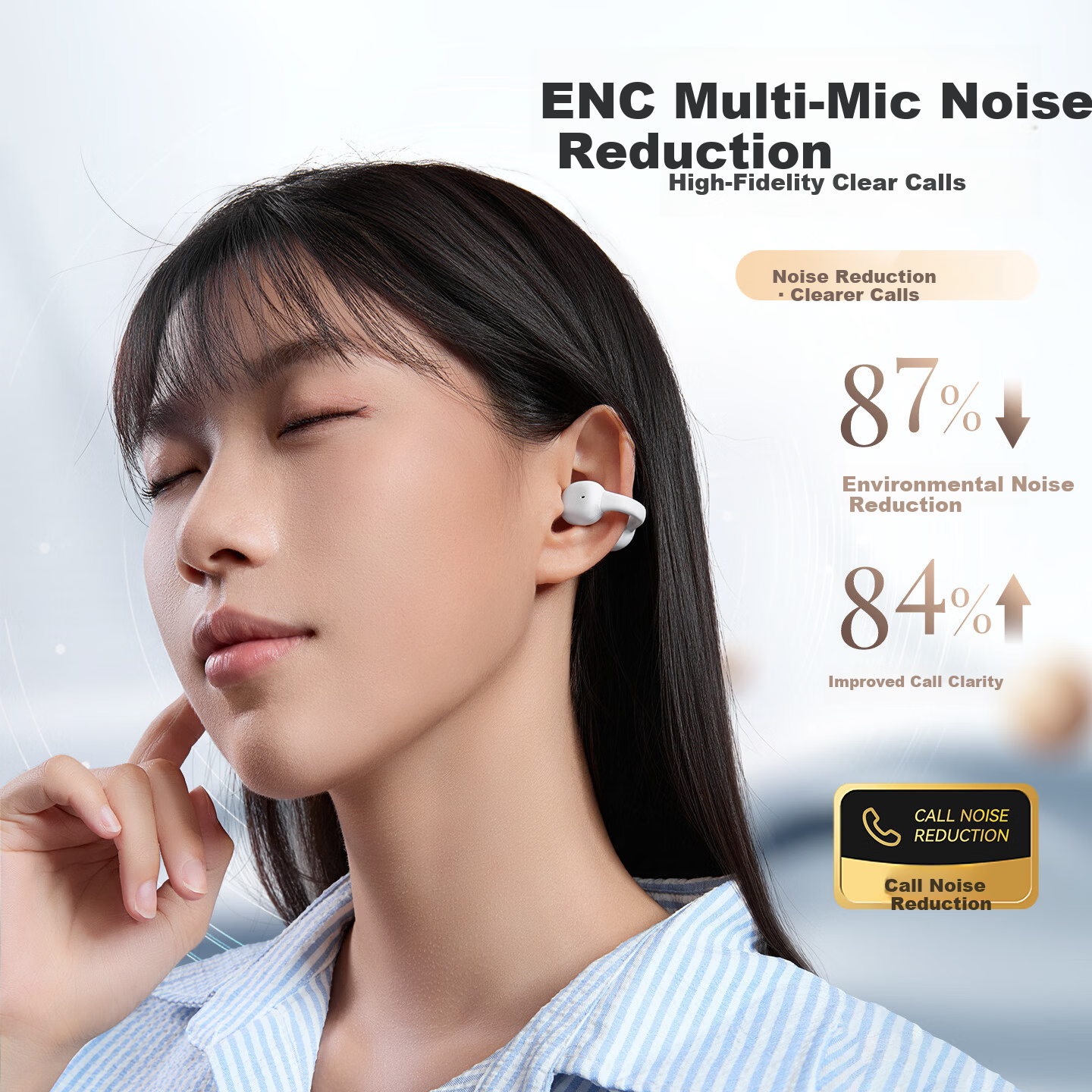 HP 2026 Latest Bluetooth Clip-On Wireless Noise-Cancelling Bone Conduction Earphones for Sports Running Long Battery Life Comfortable Non-In-Ear Compatible with Apple Huawei