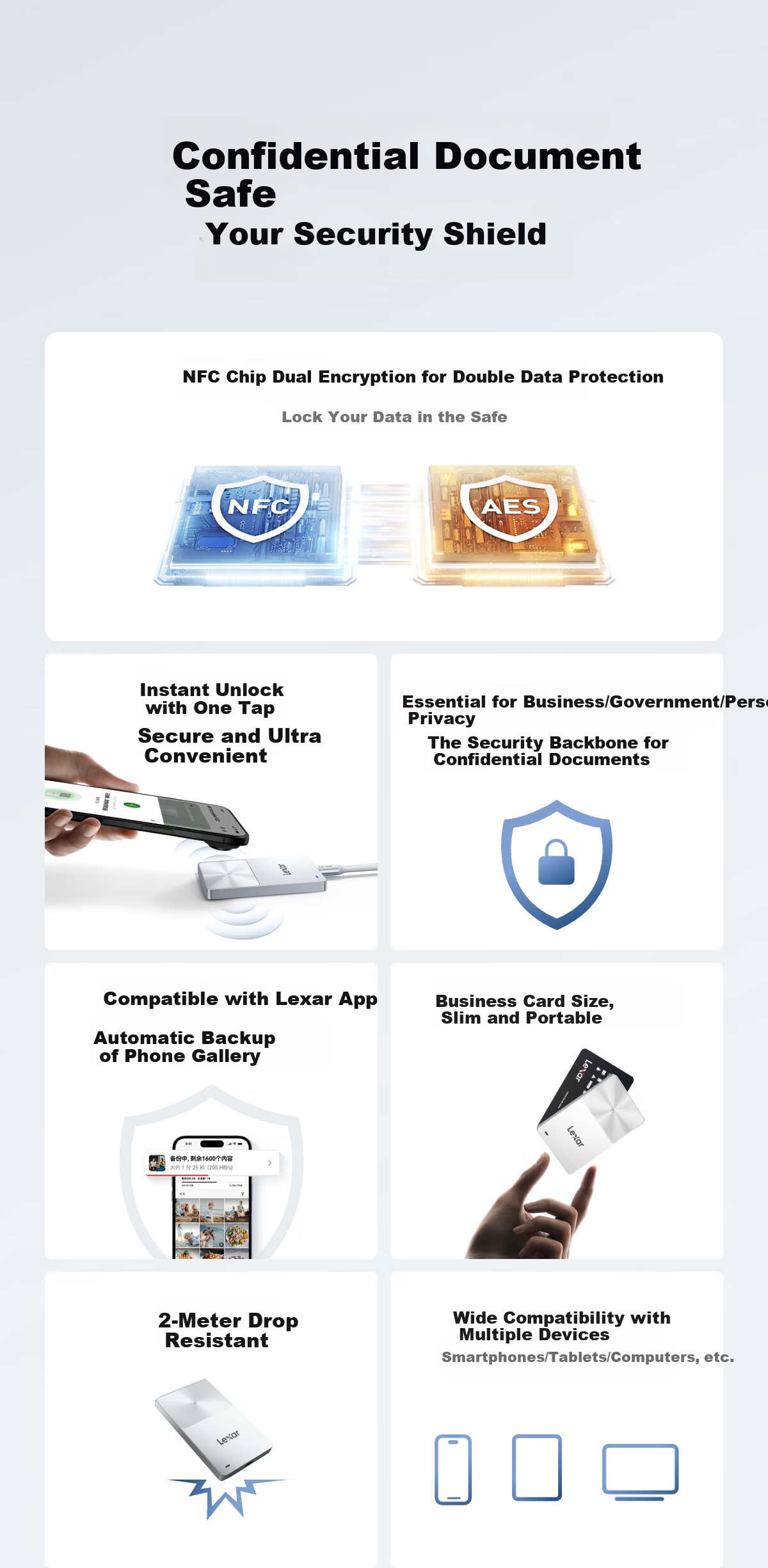 Lexar 1TB Type-C USB 3.2 NFC Dual-Encryption Portable SSD (PSSD) One-Touch Unlock Secure and Convenient for Business/Enterprise/Privacy Encryption 2