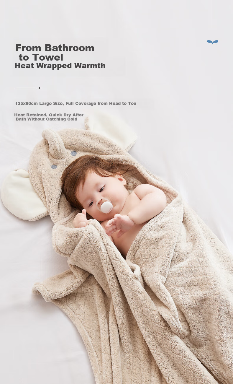 BABYGREAT Baby Hooded Bath Towel Children's Bath Cape Newborn Hooded Swaddle Coral Fleece Absorbent Quick-Dry 3