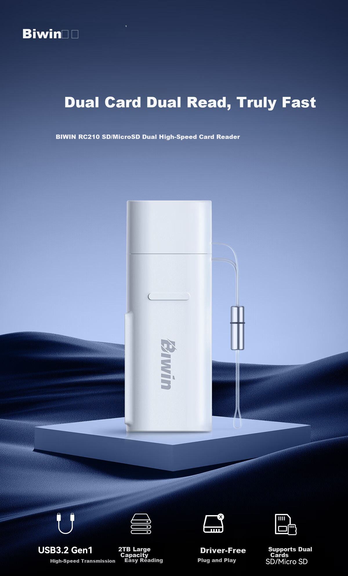 BIWIN RC210 2-in-1 Card Reader SD TF MicroSD Memory Card to USB Adapter 1