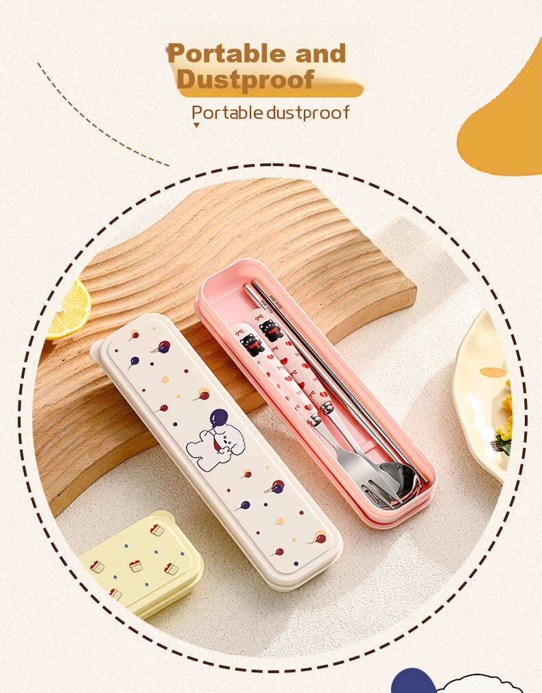 Cilock Portable Chopsticks and Spoon Set 304 Stainless Steel Balloon Dog Three-Piece Lunchware for Students and Office Workers 12