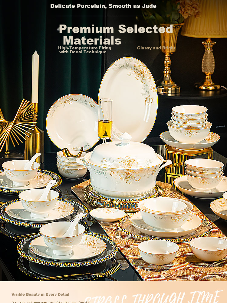 CERAMICS Jingdezhen Ceramic Bowls And Plates Dinnerware Set, Bowl And Plate Set, Housewarming Ceramic Tableware Gift 2