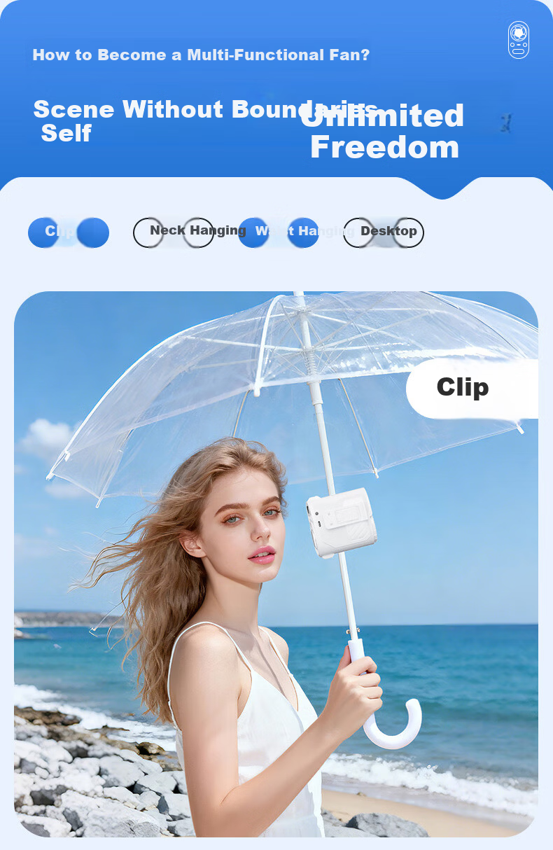 AUX Portable Waist Hanging Fan Personal Cooling Device Small Fan Outdoor Worksite High Power Long Battery Life Rechargeable Clip-On Waist Neck Hanging Air Conditioner Fan 7