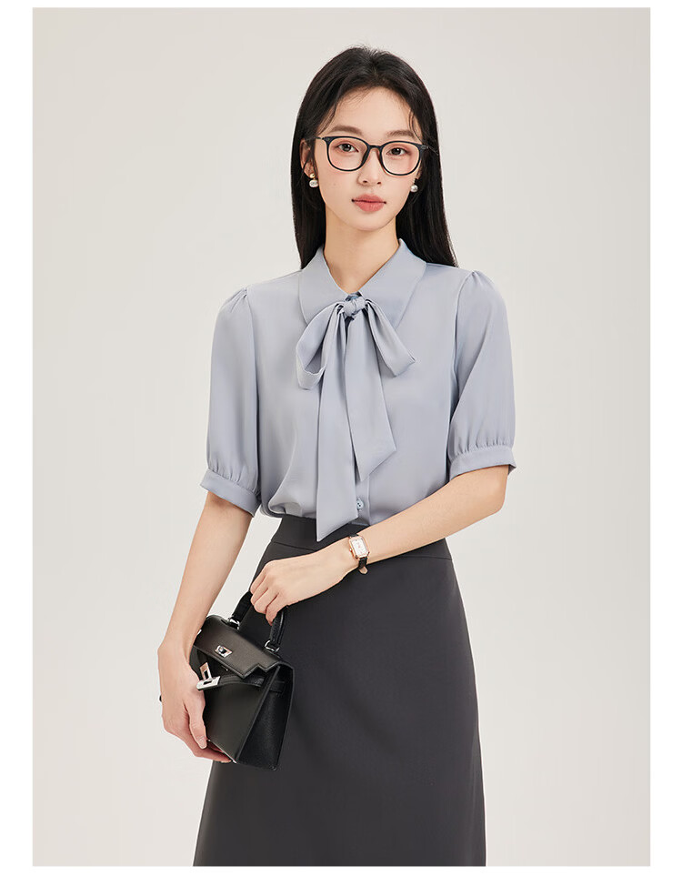 Dajiasi Blue Short Sleeve Shirt Women's Formal 2026 Summer New High-End Stylish Blouse Interview Shirt for Women 18