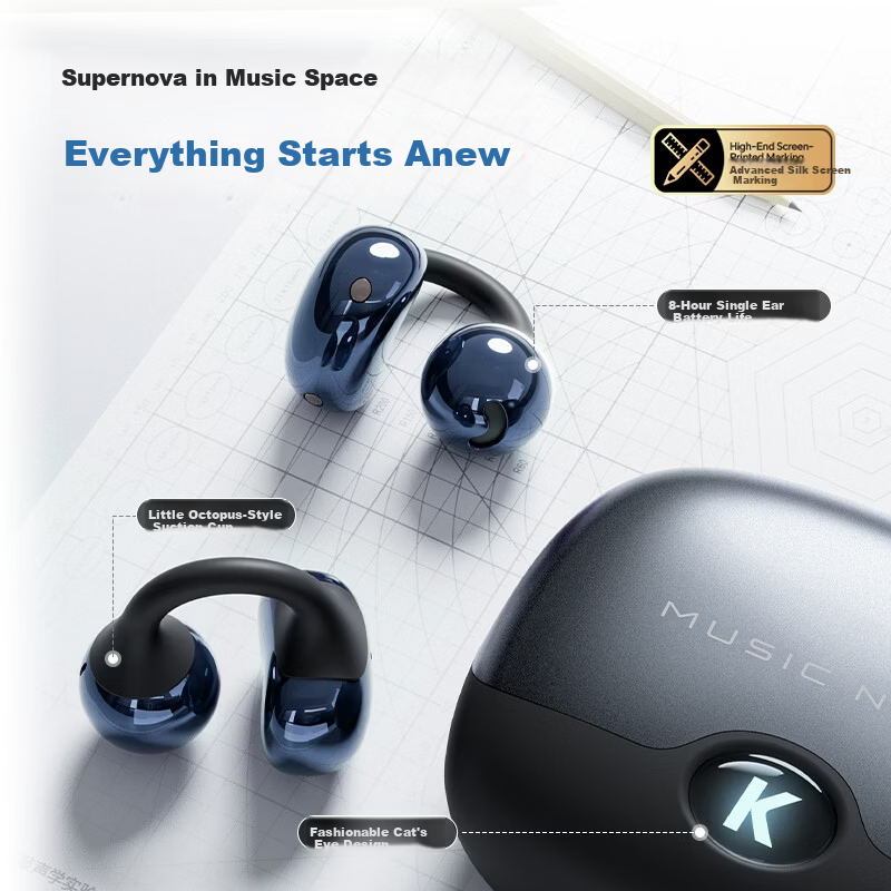 KUGOU 6.0 Bluetooth Earclip Wireless Earphones Open Bone Conduction Sports Running Music Gaming Long Battery Life Compatible with Huawei Apple Nova320