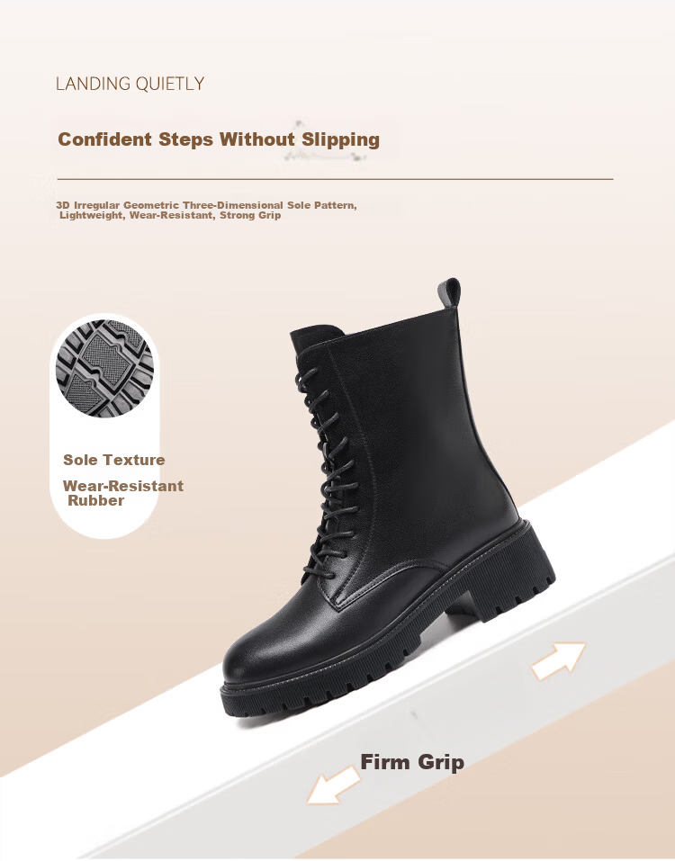 Red Dragonfly Women's Martin Boots Winter Warm Fleece Lined Short Boots Versatile Cowhide High-top Women's Boots WTC454831 Black Size 38 7