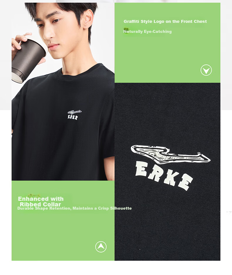Erke Men's Short Sleeve T-Shirt Summer Casual Outdoor Sports Crew Neck Knit Tee Loose Fit Trendy Top 5