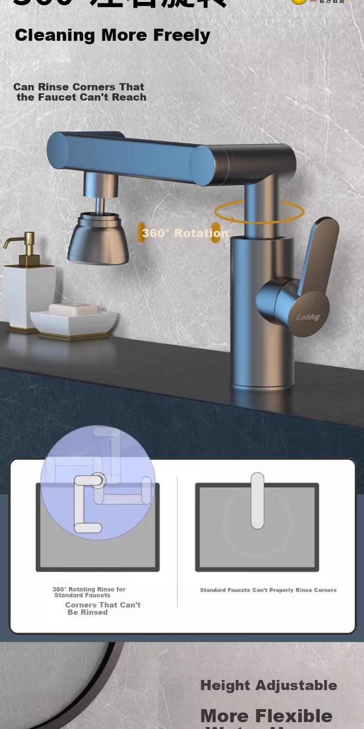 ILeddog [Germany] Mechanical Arm Universal Faucet Basin Hot and Cold Kitchen Bathroom Household Fortune Cat MPLT-ZCM 9
