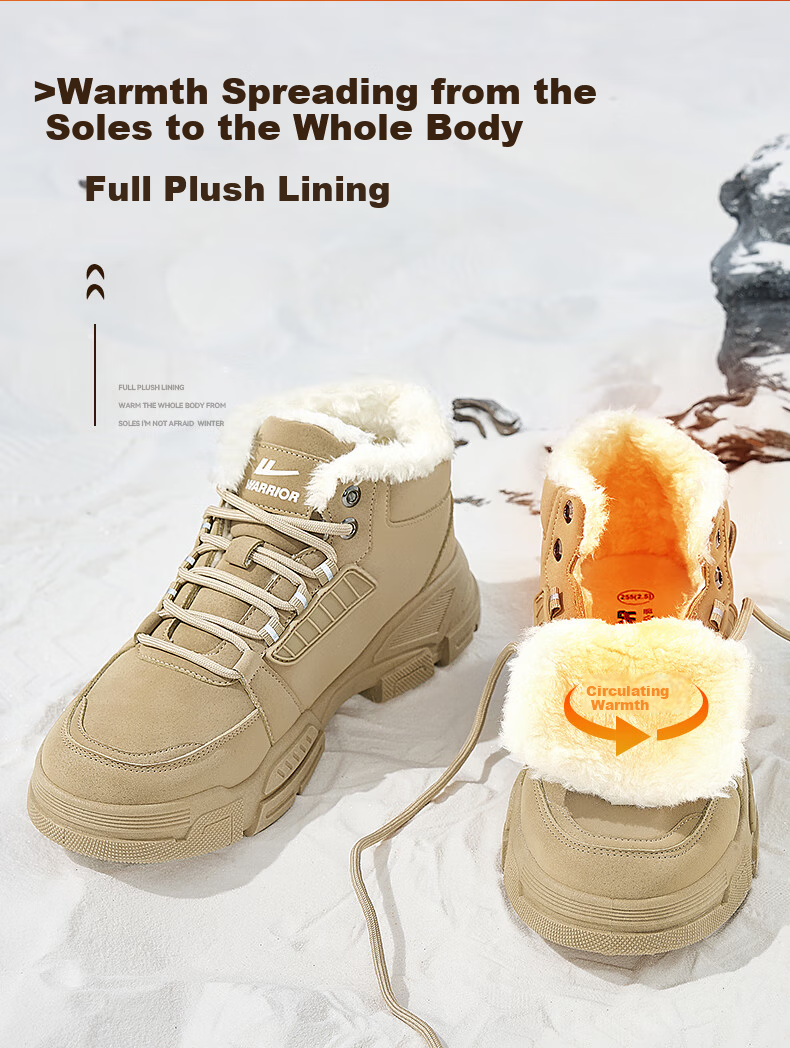 Warrior Official Men's Snow Boots Fleece Lined Thickened Northeast Warm Martin High Top Cotton Shoes 212N Khaki Size 43 4