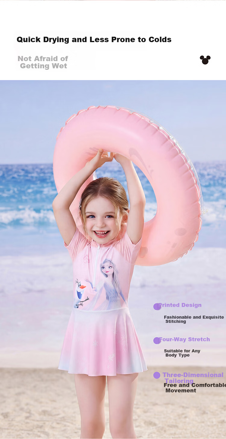 Disney Girls' One-Piece Swimsuit, Princess Dress Style Swimwear for Children D36543S2F Pink Elsa 110 3