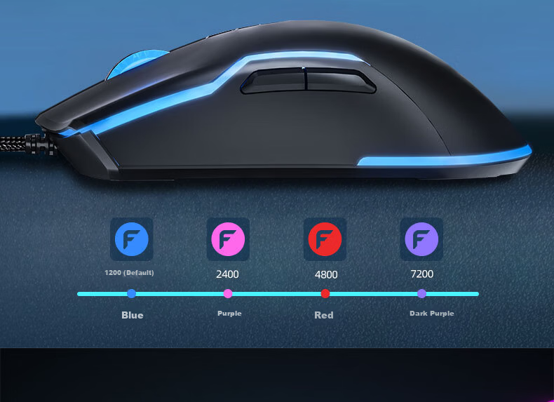 Founder Seven-Color Mixed Light Wired Gaming Mouse 4-Level Up to 7200DPI Esports-Grade Chip Gaming Office Mouse Universal for PC Laptop G900 Black 9