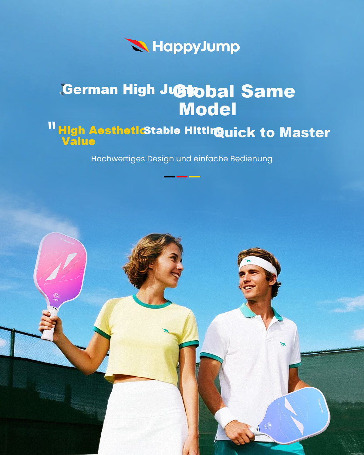 HiJump (Germany) Pickleball Paddle Set Tournament Grade Fiberglass Pickleball Paddle Beginner Complete Set USA Certified 7