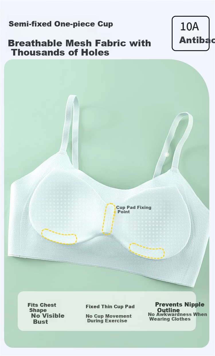 Herbal Original Color [10A Antibacterial] Girls' Seamless Back Beauty Sports Shockproof Bra for High School and Middle School Developing Girls 9