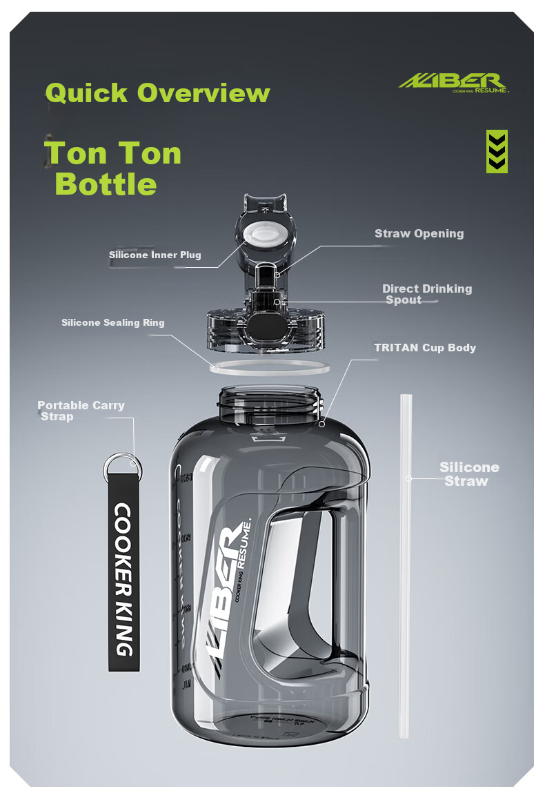Chuida Huang Sports Fitness Ton-ton Large Capacity Plastic Cup Water Bottle Tritan Graduated Straw Outdoor Sports Water Bottle 15