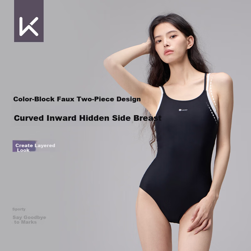 Keep Women's One-Piece Triangle Leica Sports Training Slimming Swimsuit 592 Blue Purple M
