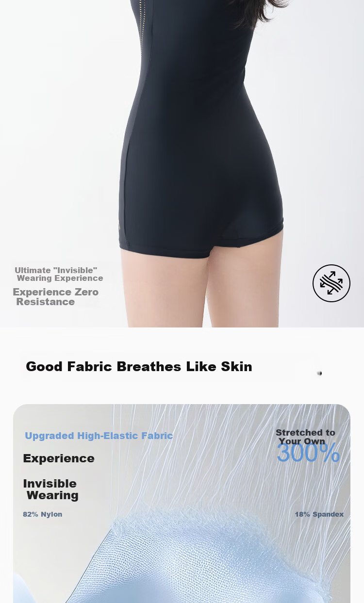 Anta Slim Waist Women's New Conservative Long Sleeve Plus Size Two-Piece Swimsuit Black M 5