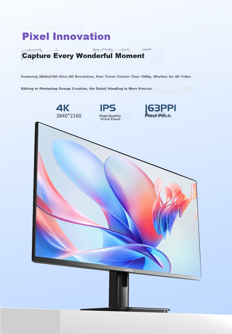 LeTV 27-inch 4K UHD Computer Monitor Office IPS Hard Screen LCD HDR 8bit Professional Color Accuracy Adjustable Height and Rotation Professional Design Low Blue Light Eye Protection 3