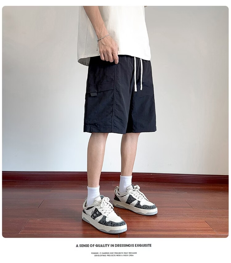 GENIOLAMODE Semir Group Men's Korean Style Loose Casual Lightweight Breathable Five-Point Ice Silk Quick-Dry Versatile Drawstring Shorts 11
