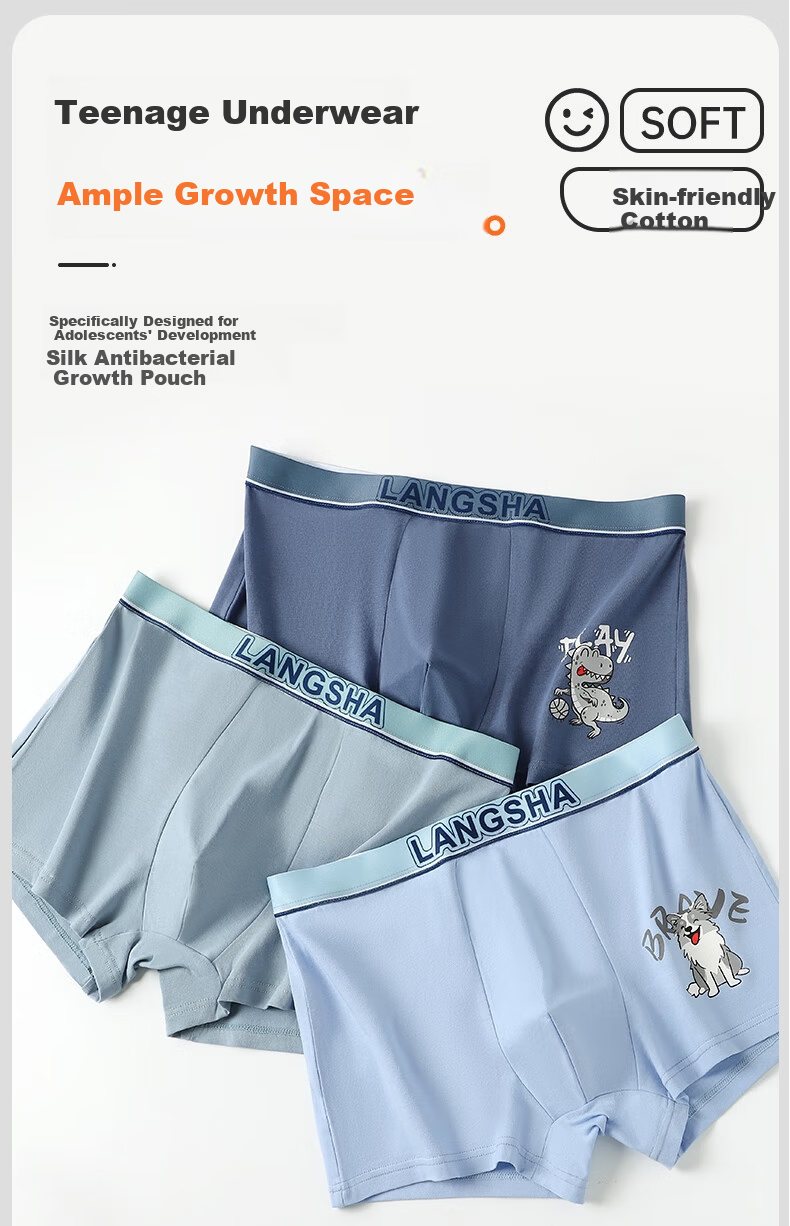 Langsha Children's And Teenage Underwear, Boys' Pure Cotton Boxer Briefs, Student Puberty Underpants, Large Size Shorts for Male Students 1