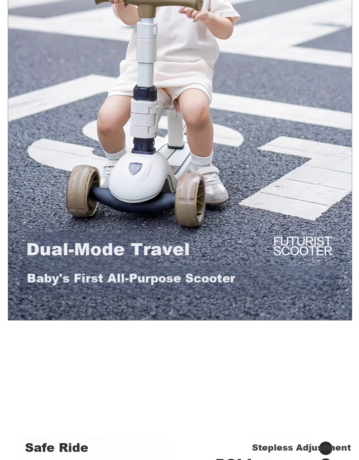 BEIESTATE Supreme Pro 7-in-1 Scooter Foldable Kids Scooter for Ages 1-3-6 Birthday Gift Mica Gray 3