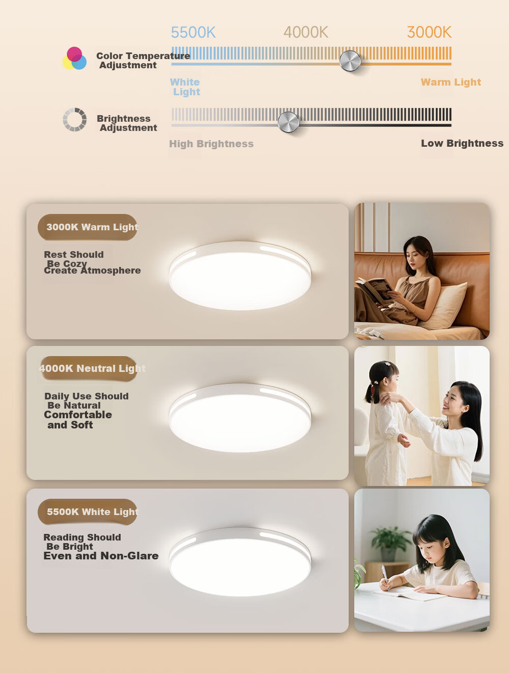 Kuka LED Ceiling Light Eye Protection PR Light Source Living Room Bedroom Lighting 40cm Round - Three Colors [Installation Included] 37