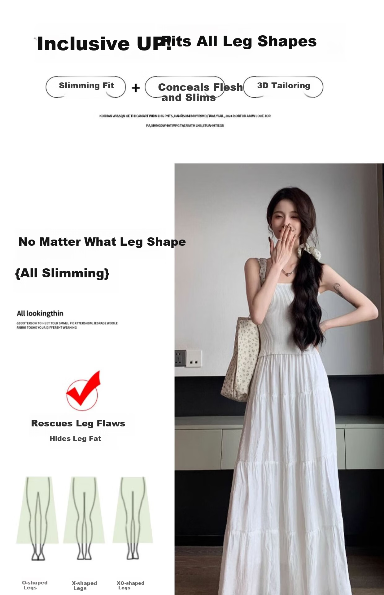 Jeanswest Women's Summer High-Waist Slimming Versatile Loose Peach Blossom Wrinkle Cake Skirt White M 15