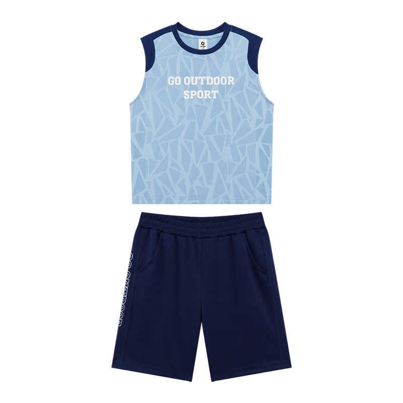 Zuoxi Boys' Summer Outfit, 2026 New Style Children's Sports Quick-Dry Vest Two-Piece Set Basketball Uniform Trendy, Blue, Size 140