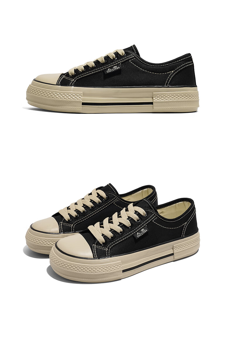 Renben Official Thick Sole Black Brown Canvas Shoes Women 2026 Spring Couple Sneakers Black Brown Size 39 (Women) 17
