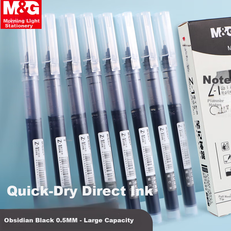 M&G 0.5mm Black Quick-Dry Gel Pen Liquid Rollerball Signature Pen Full Needle Tube 12-Pack ARPM2002A