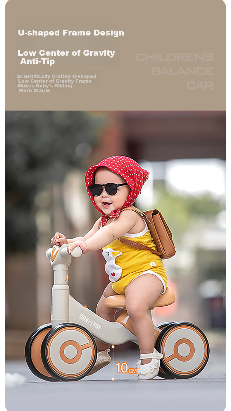 Besnay Kids Balance Bike 1-3 Years Old Baby Four-Wheel Glide Bike Anti-Tip Beginner Infant Scooter Toddler Ride-On Car 5